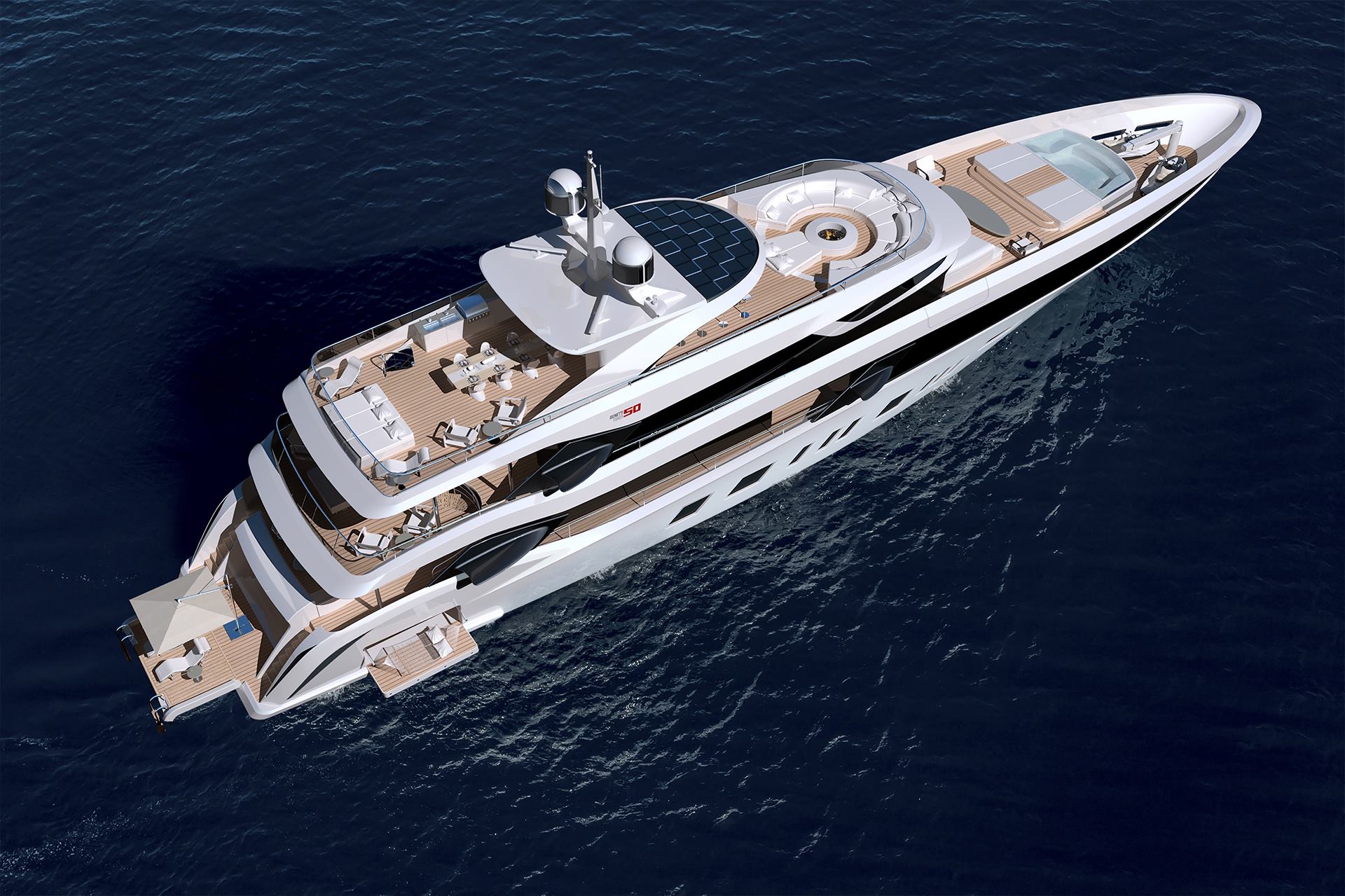 The three decks of the Benetti Fisker 50