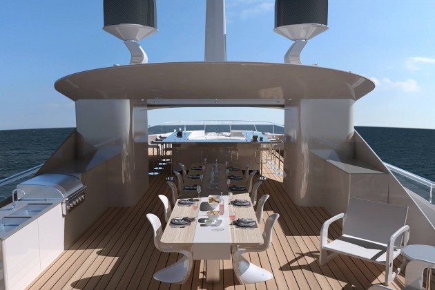 The dining area onboard on the Benetti Fisker 50