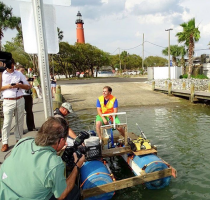 Clint Johnson ahead of sea trials on his raft. He plans to row from Cuba to Florida despite warnings from the US Coast Guard