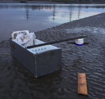 The fridge freezer used by the pranksters on the River Dee