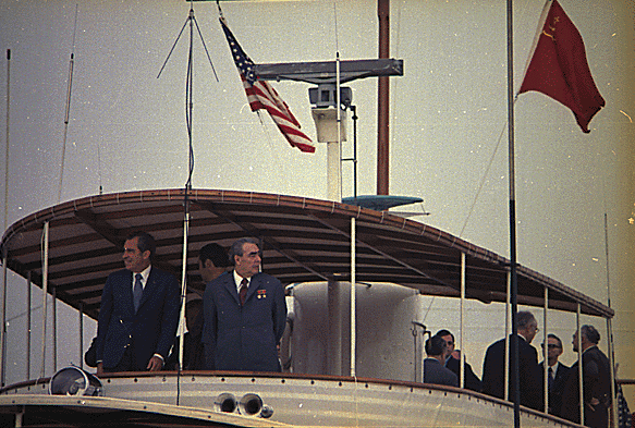Nixon and Brezhnev aboard the Presidential Yacht, Sequoia