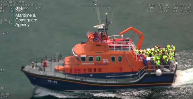 St Mary's Lifeboat with passengers rescued from sinking boat off Scilly