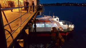 A damaged ferry after hitting the pier at Hythe