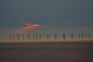 The turbines at the offshore wind farm at Prestatyn, Liverpool Bay