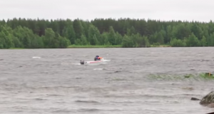 speed boat on Lake Syamozero