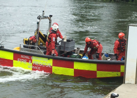 Part of Royal Berkshire Fire and Rescue Service specialist water rescue crew responded to burning boat on River Thames