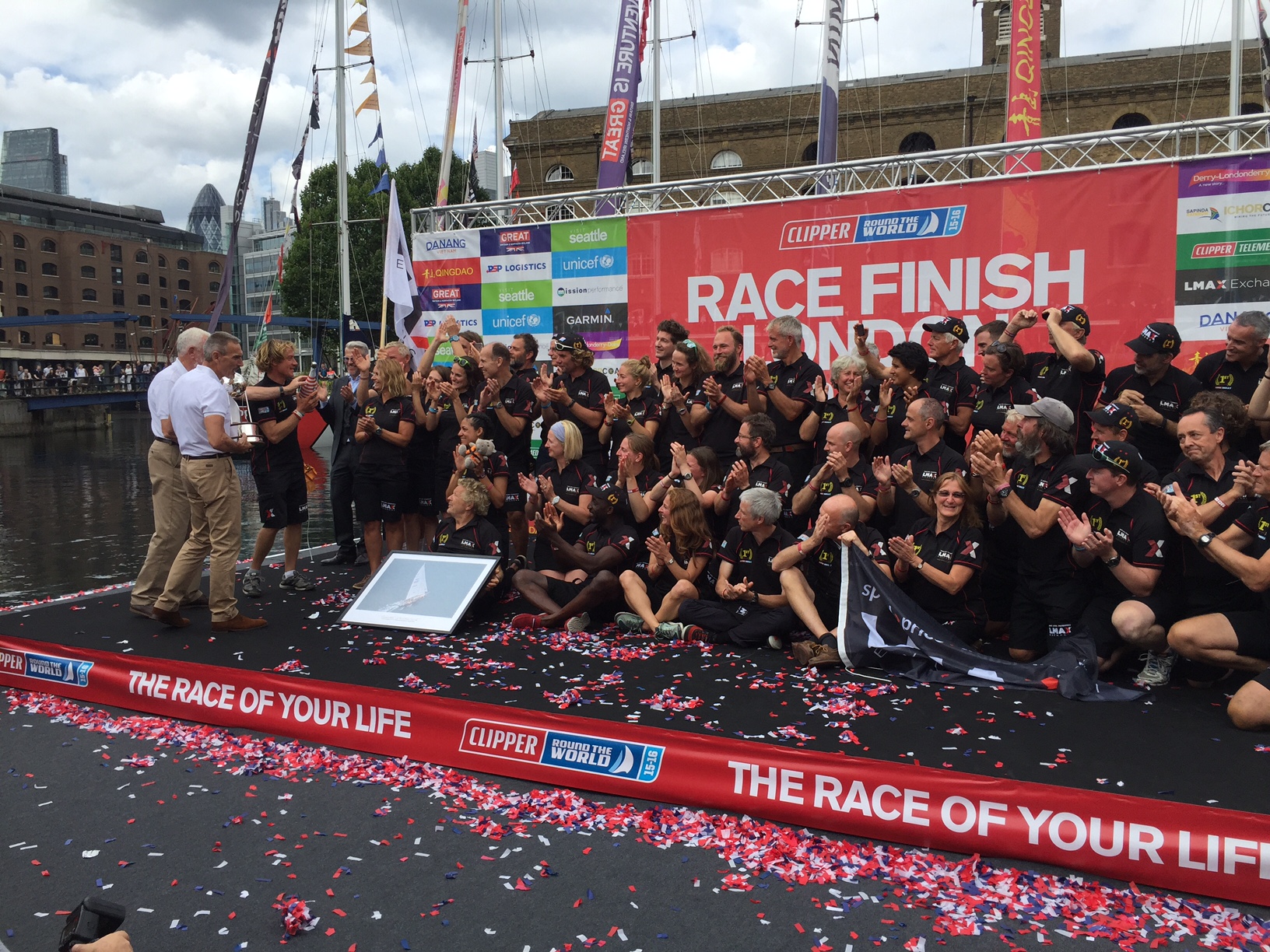 Clipper Round The World Race 15-16 LMax Exchange winners on podium