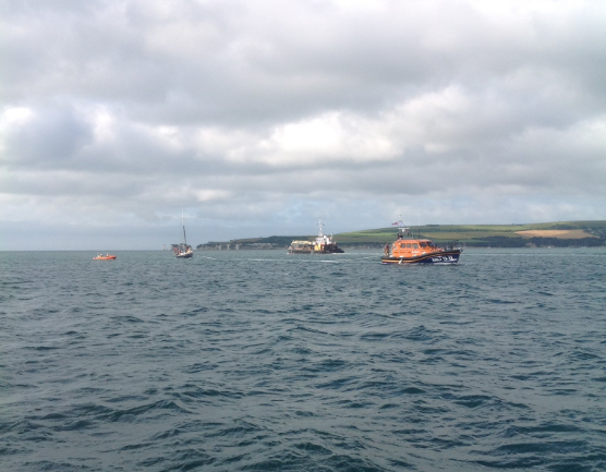 Swanage lifeboat tows in the sinking yacht