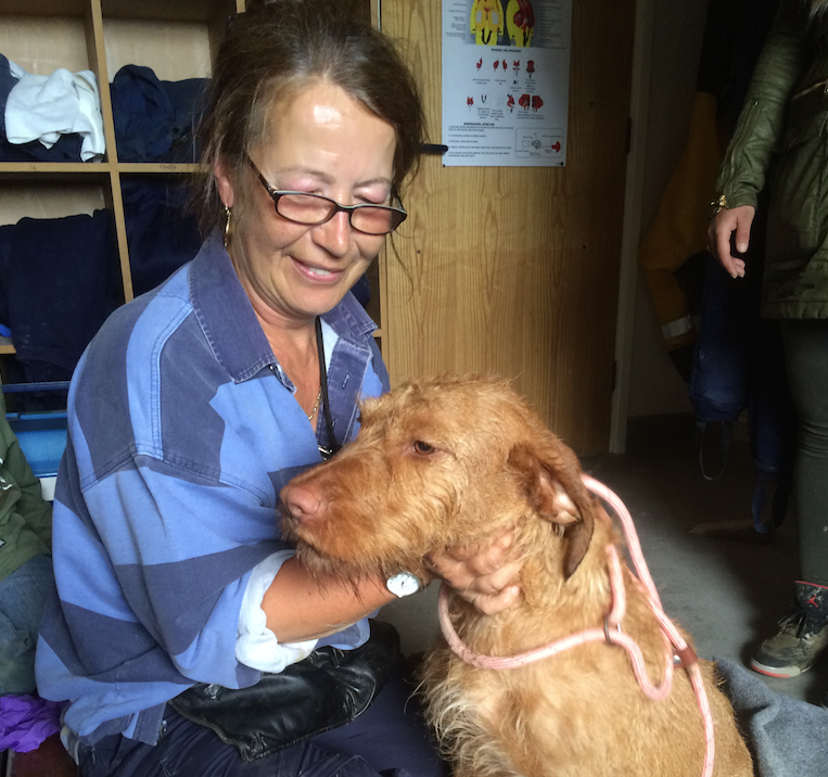 owner Sandy Blackman with Marnie who was rescued by Rye Harbour RNLI