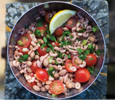 Recipe: brown shrimp, borlotti, cherry tomatoes