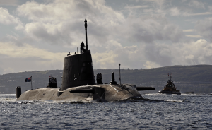 UK nuclear submarine HMS Ambush returning to HMNB Clyde