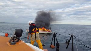 Poole all-weather lifeboat responds to burning yacht off Poole Harbour