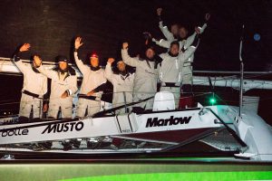 Phaedo 3 crew celebration after beating the Around Ireland World Record Phaedo^3 takes the record. Credit: Rachel Rachel Fallon-Langdon/Phaedo^3