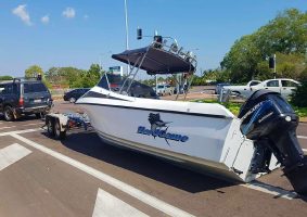 Boat slides off trailer onto a road in Australia