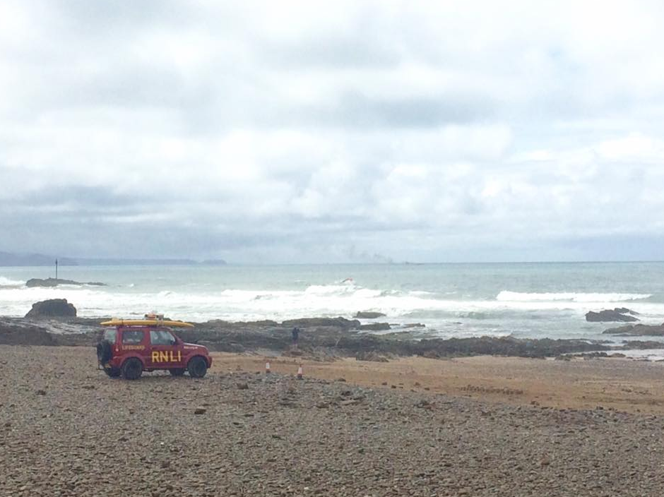 fishing boat on fire off Bude, Cornwall