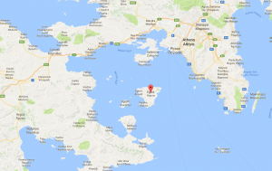 Aegina off the Greek coast - location of the collision between a speedboat and a tourist boat