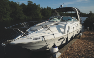 A white motor cruiser alongside