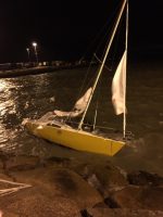 The yacht on the rock armour. Credit: RNLI/Rosslare