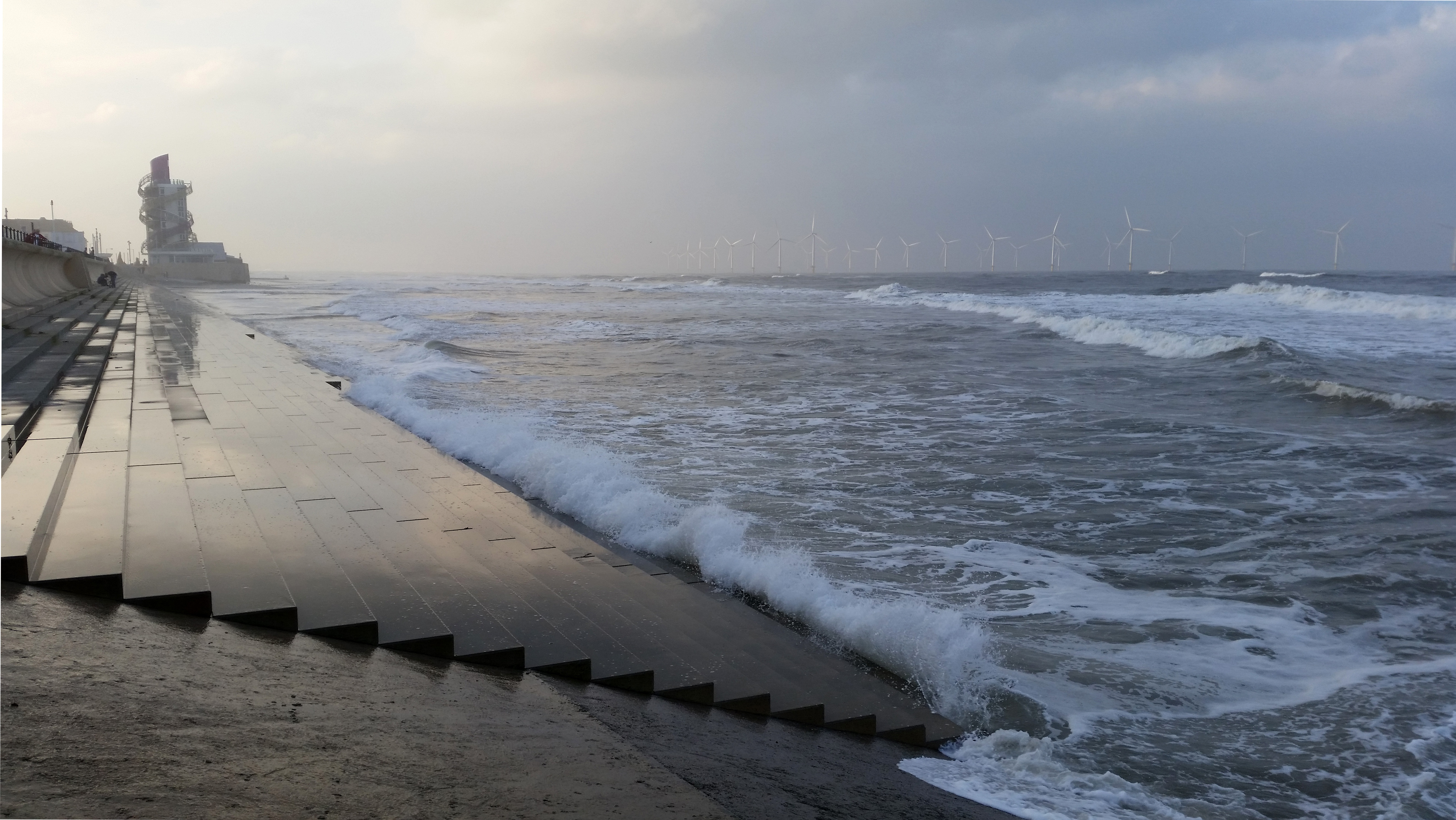 Scene of the rescue of a swimmer at rough seas at Redcar