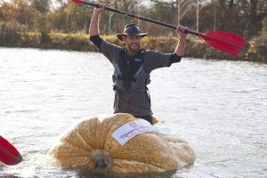 The giant pumpkin at RHS Hyde Hall wins the boat race