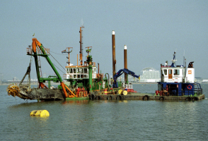 Dredging in Cardiff Bay, Wales