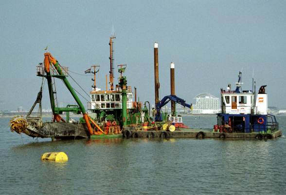 Dredging in Cardiff Bay, Wales