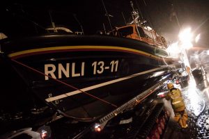 St Ives Lifeboat being launched after flares were spotted off the Cornish coast