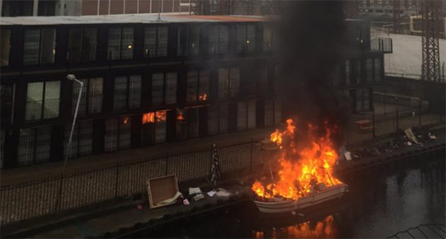River cruiser on fire on the Regent's Canal