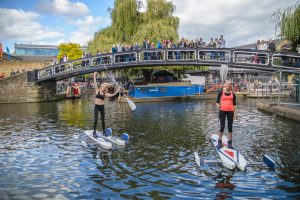 two women using FloatSki