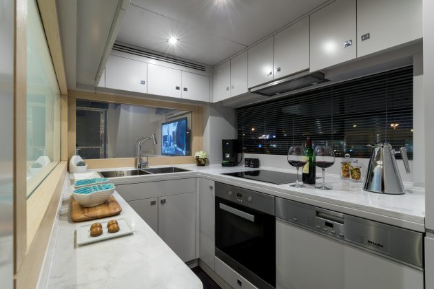 The galley area on the Sirena 64