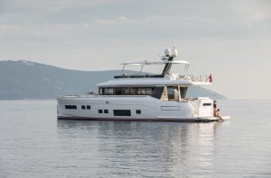 A Sirena 64 motor yacht at anchor