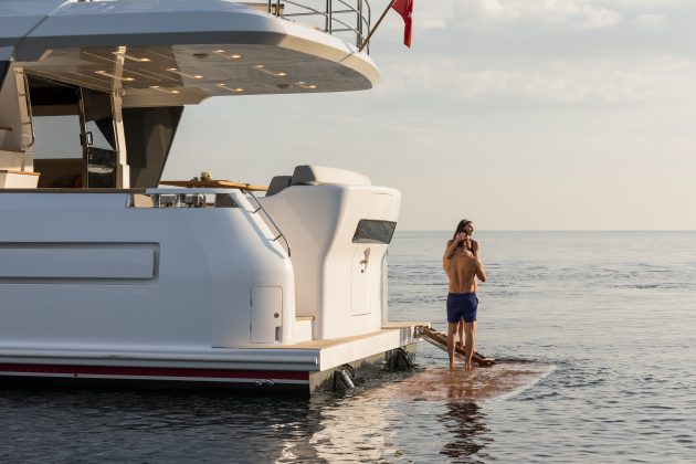 A couple on a luxurious motor yacht