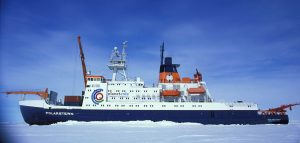 Ice breaking ship, MV Polarstern which will drift across the North Pole