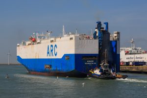 A car carrier Honor leaving Zeebruge