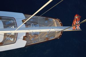 A view of the sailing yacht Athena from the crow's nest