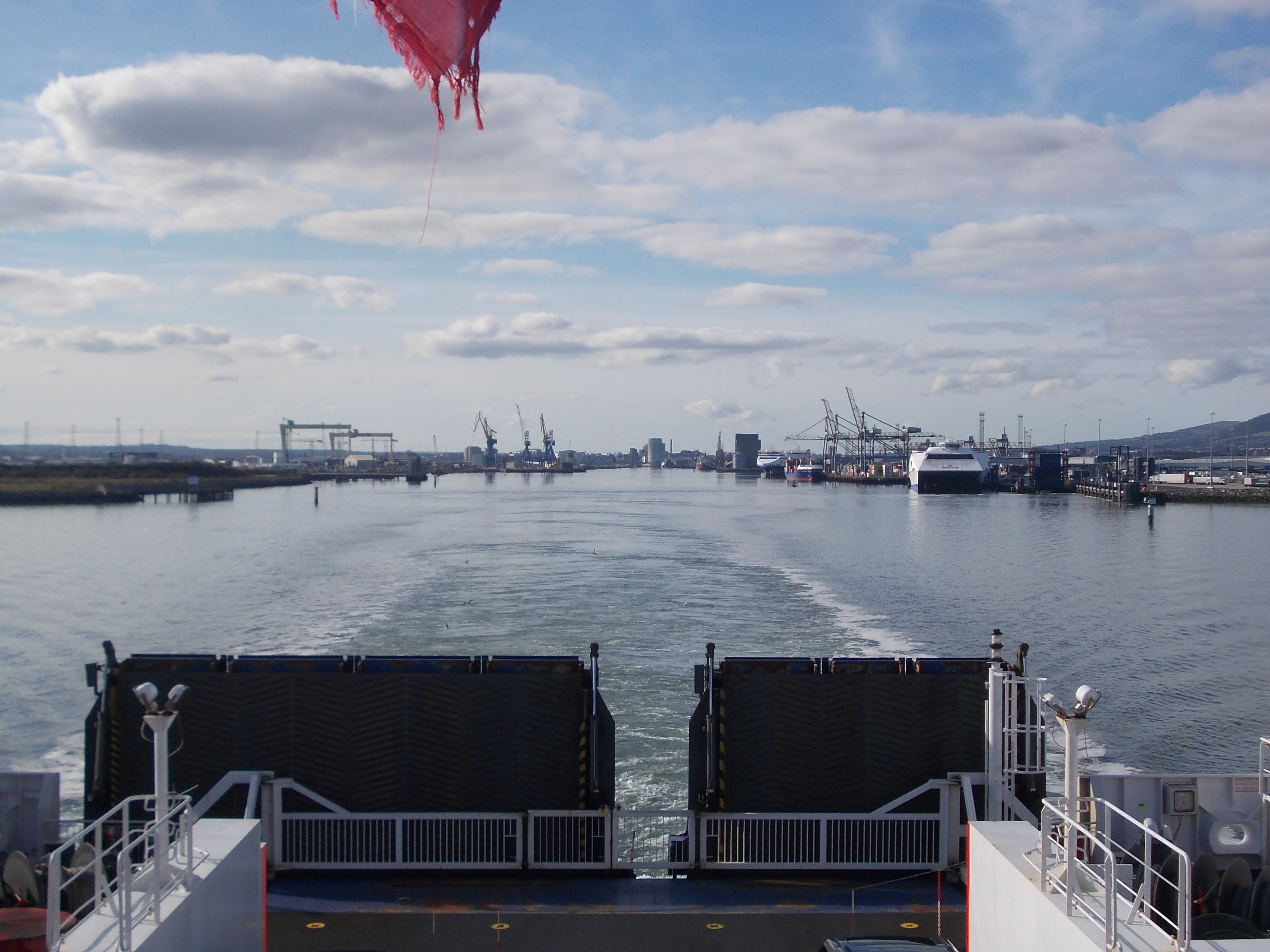 A view of the Port of Belfast form the back of a ship