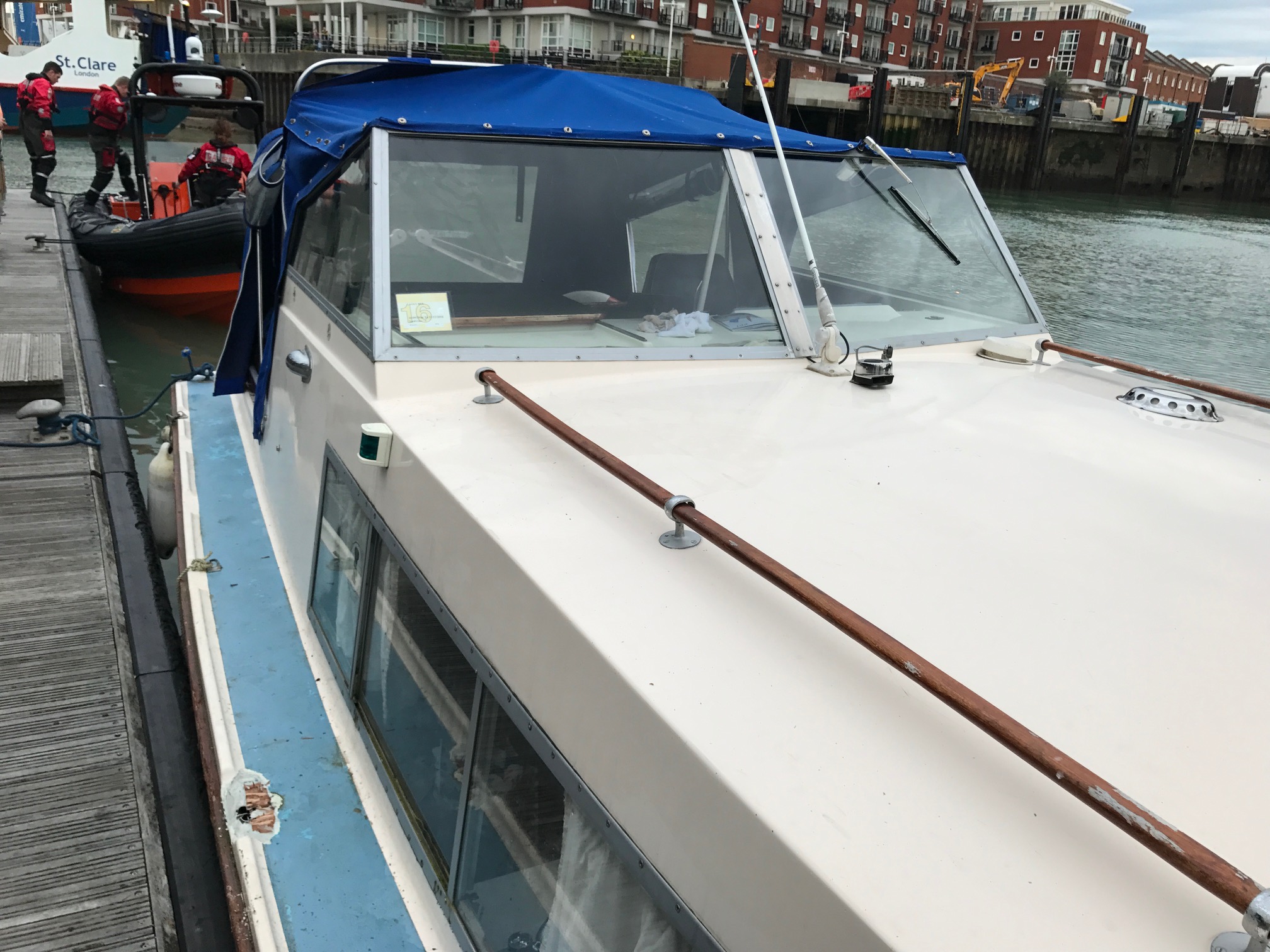 A motor yacht after the skipper fell overboard at Clarence Pier