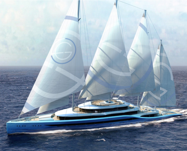 A render of a motor sailor, Atlas by Laurent Giles yacht designers