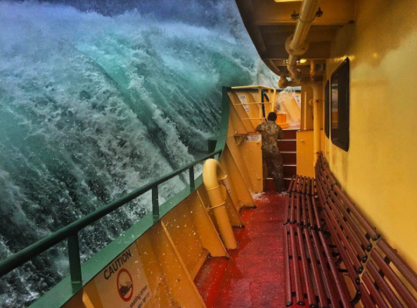 Monster wave swamping a ferry in Sydney, Australia