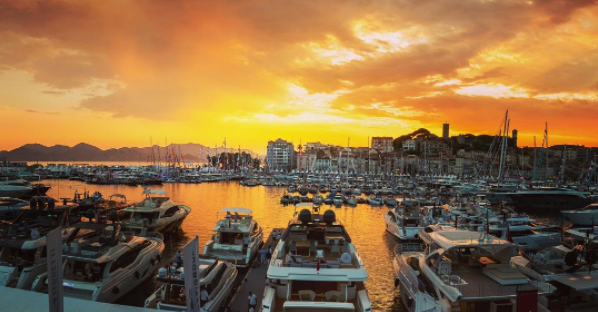 Sunset over a marina in France