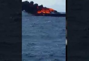 M/Y Limitless on fire in the BVIs. The superyacht later sank