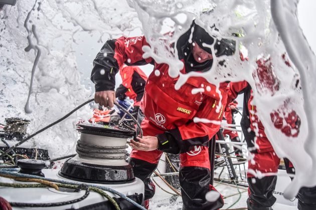 Sailors battle it out on a Volvo Ocean Race boat