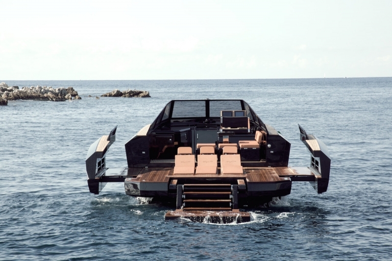 A boat that looks like a TIE fighter on the water