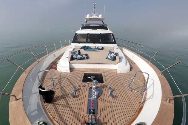 A wooden deck of a yacht