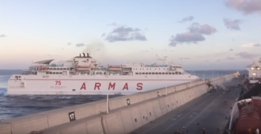 A ferry after it has just hit a wall in Gran Canaria