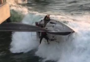 A boat capsizes and then smashes into a California pier