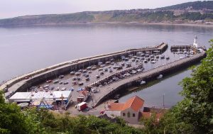 A harbour with boats in at the Yorkshire seaside town of Scarborough