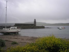 An overcast sky at a Scottish harbour