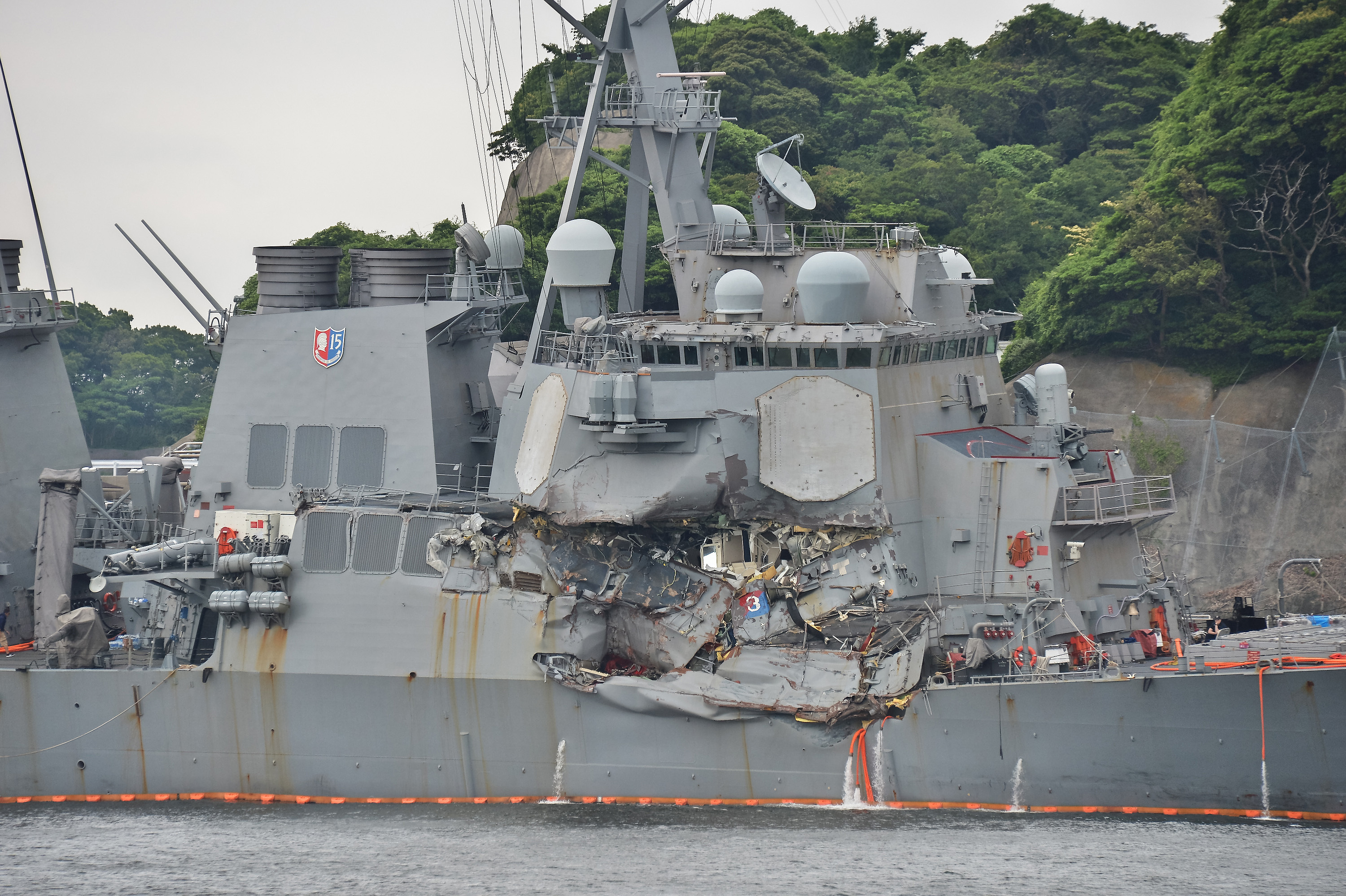 Damage on the destroyer USS Fitzgerald following the collision off Japan