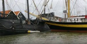 Tall ship Royal Helena hits the docked Nao Victoria in the Netherlands